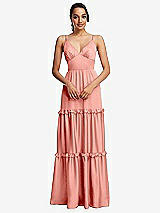 Front View Thumbnail - Rose - PANTONE Rose Quartz Low-Back Triangle Maxi Dress with Ruffle-Trimmed Tiered Skirt