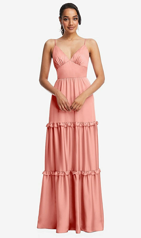 Front View - Rose - PANTONE Rose Quartz Low-Back Triangle Maxi Dress with Ruffle-Trimmed Tiered Skirt