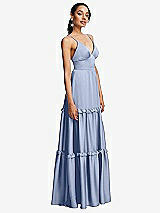 Side View Thumbnail - Sky Blue Low-Back Triangle Maxi Dress with Ruffle-Trimmed Tiered Skirt