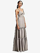 Side View Thumbnail - Taupe Low-Back Triangle Maxi Dress with Ruffle-Trimmed Tiered Skirt