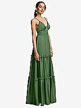 Side View Thumbnail - Vineyard Green Low-Back Triangle Maxi Dress with Ruffle-Trimmed Tiered Skirt