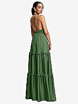 Rear View Thumbnail - Vineyard Green Low-Back Triangle Maxi Dress with Ruffle-Trimmed Tiered Skirt