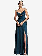 Front View Thumbnail - Atlantic Blue Triangle Cutout Bodice Maxi Dress with Adjustable Straps
