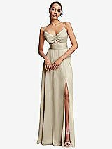 Front View Thumbnail - Champagne Triangle Cutout Bodice Maxi Dress with Adjustable Straps
