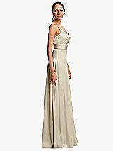 Side View Thumbnail - Champagne Triangle Cutout Bodice Maxi Dress with Adjustable Straps