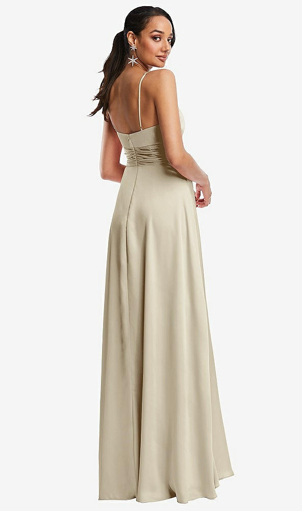 Back View - Champagne Triangle Cutout Bodice Maxi Dress with Adjustable Straps