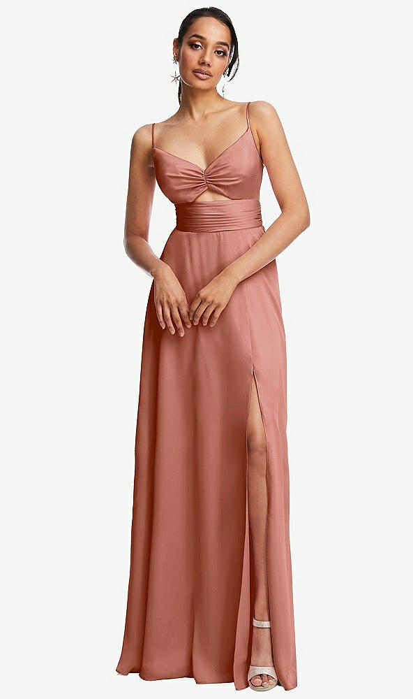 Front View - Desert Rose Triangle Cutout Bodice Maxi Dress with Adjustable Straps