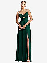Front View Thumbnail - Hunter Green Triangle Cutout Bodice Maxi Dress with Adjustable Straps