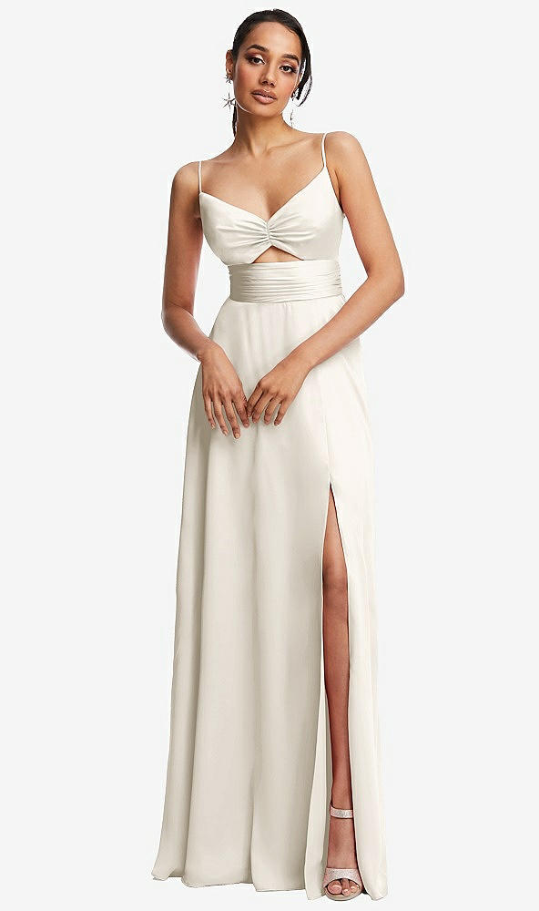 Front View - Ivory Triangle Cutout Bodice Maxi Dress with Adjustable Straps