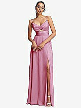 Front View Thumbnail - Powder Pink Triangle Cutout Bodice Maxi Dress with Adjustable Straps
