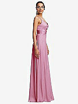 Side View Thumbnail - Powder Pink Triangle Cutout Bodice Maxi Dress with Adjustable Straps