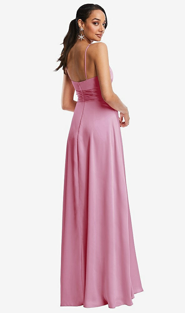 Back View - Powder Pink Triangle Cutout Bodice Maxi Dress with Adjustable Straps