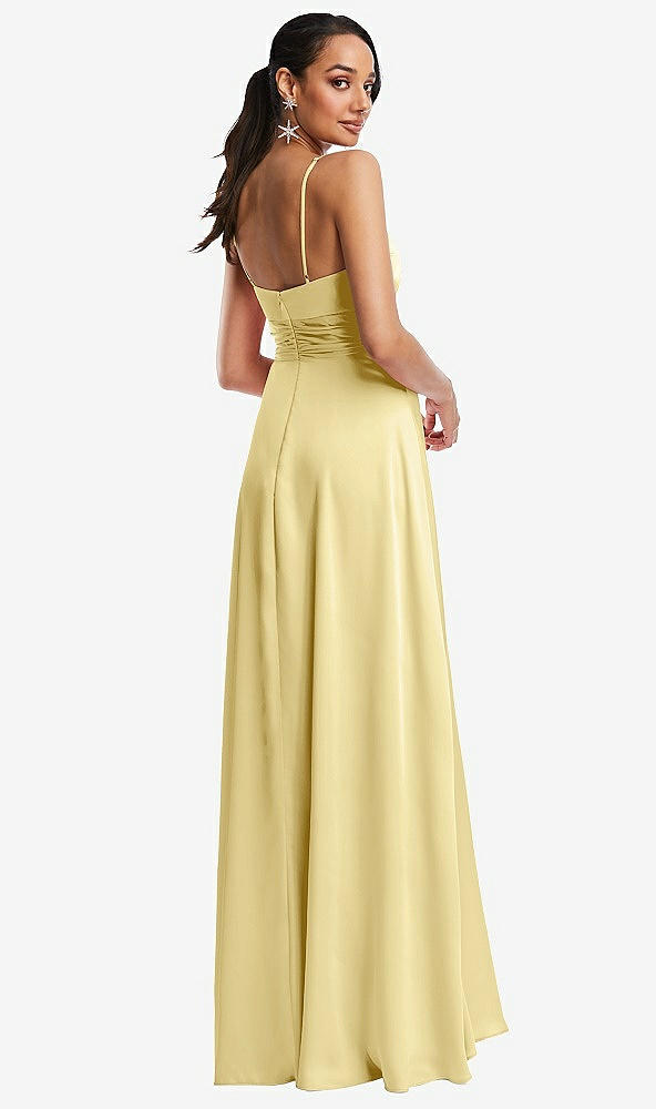 Back View - Pale Yellow Triangle Cutout Bodice Maxi Dress with Adjustable Straps