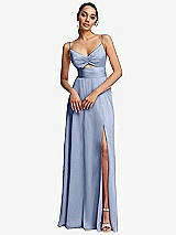 Front View Thumbnail - Sky Blue Triangle Cutout Bodice Maxi Dress with Adjustable Straps