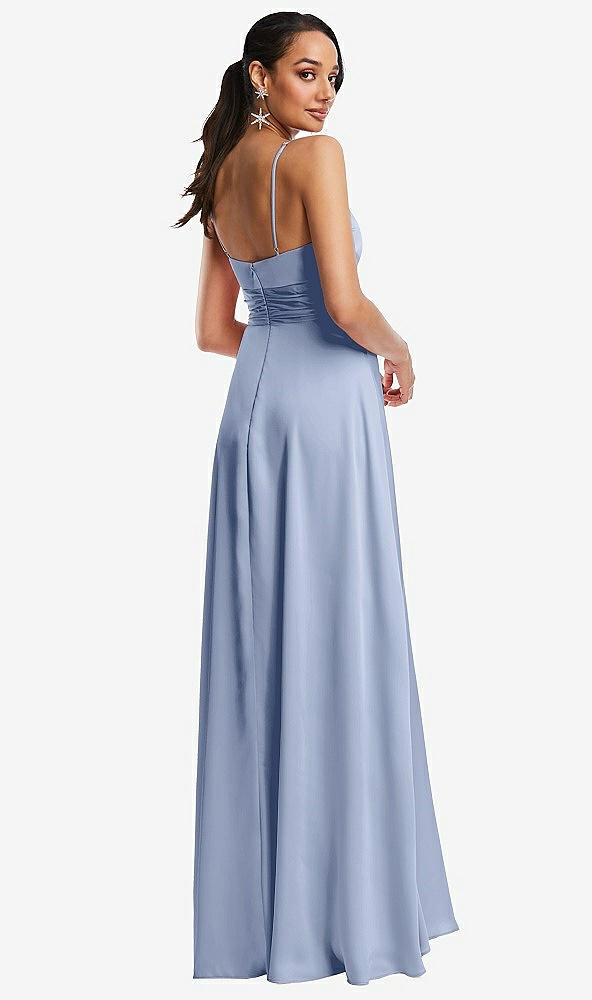 Back View - Sky Blue Triangle Cutout Bodice Maxi Dress with Adjustable Straps