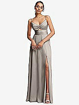 Front View Thumbnail - Taupe Triangle Cutout Bodice Maxi Dress with Adjustable Straps