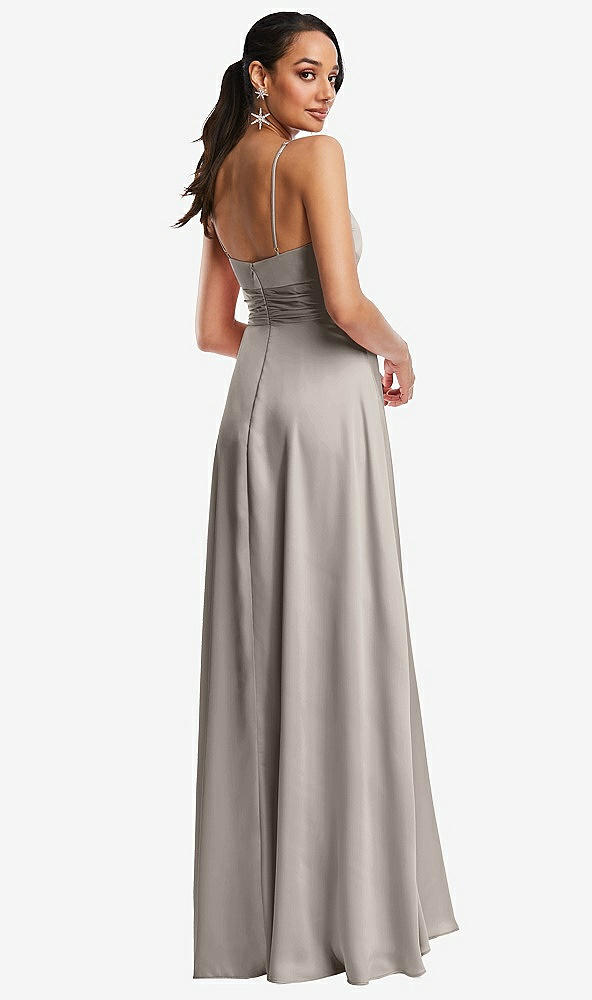 Back View - Taupe Triangle Cutout Bodice Maxi Dress with Adjustable Straps