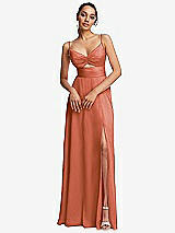Front View Thumbnail - Terracotta Copper Triangle Cutout Bodice Maxi Dress with Adjustable Straps