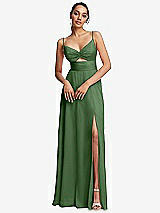 Front View Thumbnail - Vineyard Green Triangle Cutout Bodice Maxi Dress with Adjustable Straps