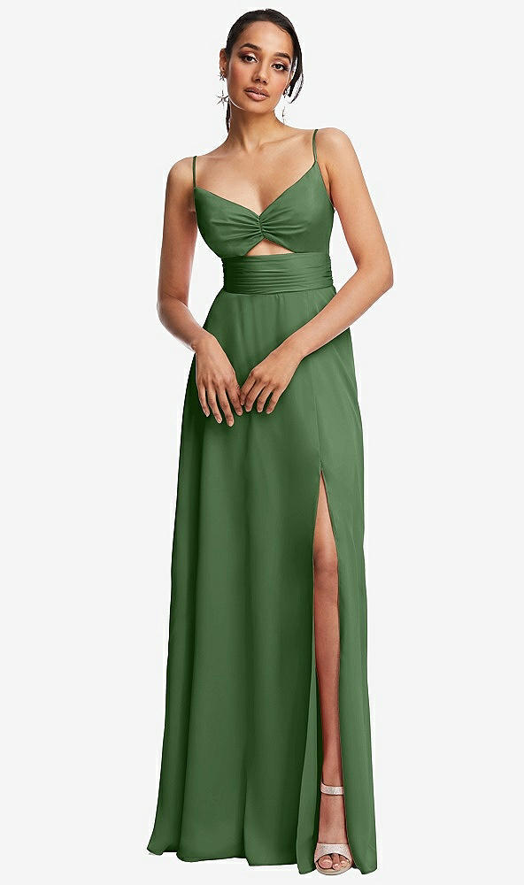 Front View - Vineyard Green Triangle Cutout Bodice Maxi Dress with Adjustable Straps