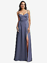 Front View Thumbnail - French Blue Adjustable Strap A-Line Faux Wrap Maxi Dress