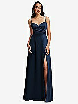 Front View Thumbnail - Midnight Navy Adjustable Strap A-Line Faux Wrap Maxi Dress