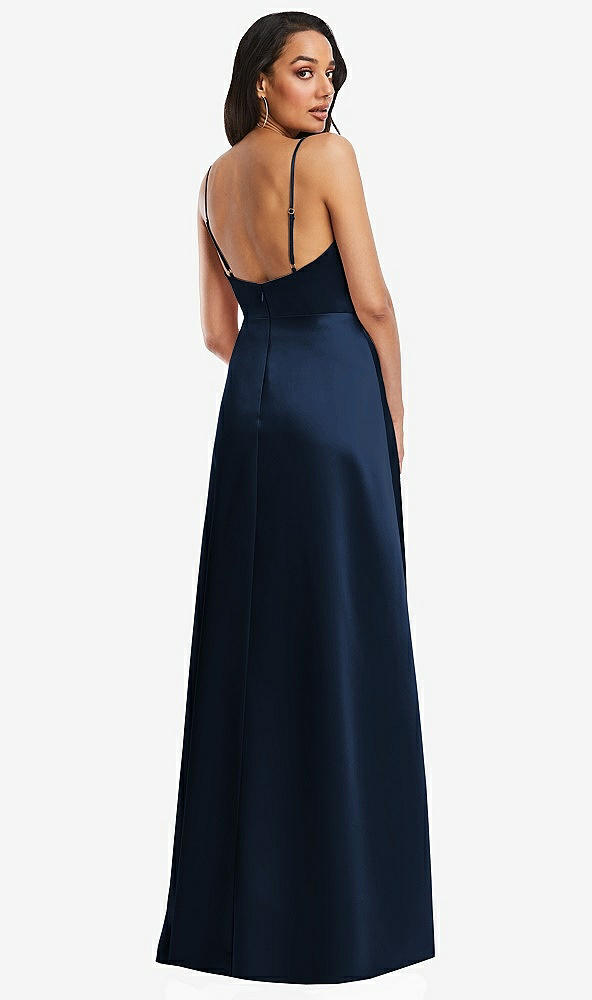 Back View - Midnight Navy Adjustable Strap A-Line Faux Wrap Maxi Dress