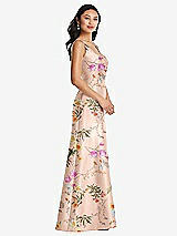 Side View Thumbnail - Butterfly Botanica Pink Sand Pleated Bodice Open-Back Floral Maxi Dress with Pockets
