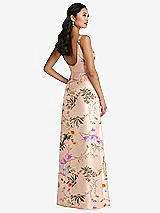 Rear View Thumbnail - Butterfly Botanica Pink Sand Pleated Bodice Open-Back Floral Maxi Dress with Pockets