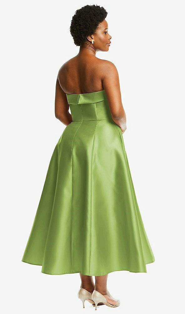 Back View - Mojito Cuffed Strapless Satin Twill Midi Dress with Full Skirt and Pockets
