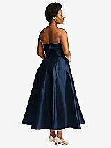 Rear View Thumbnail - Midnight Navy Cuffed Strapless Satin Twill Midi Dress with Full Skirt and Pockets