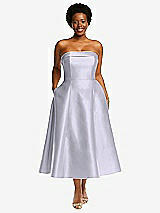 Front View Thumbnail - Silver Dove Cuffed Strapless Satin Twill Midi Dress with Full Skirt and Pockets