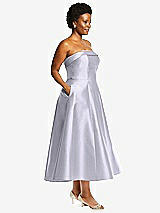 Side View Thumbnail - Silver Dove Cuffed Strapless Satin Twill Midi Dress with Full Skirt and Pockets