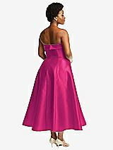 Rear View Thumbnail - Think Pink Cuffed Strapless Satin Twill Midi Dress with Full Skirt and Pockets