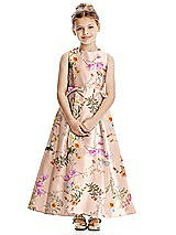 Front View Thumbnail - Butterfly Botanica Pink Sand Floral Princess Line Satin Flower Girl Dress with Bows