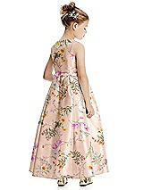 Rear View Thumbnail - Butterfly Botanica Pink Sand Floral Princess Line Satin Flower Girl Dress with Bows
