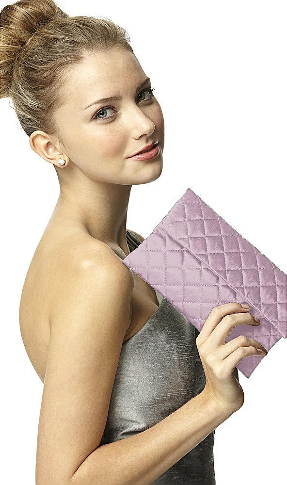Back View - Suede Rose Quilted Envelope Clutch with Tassel Detail
