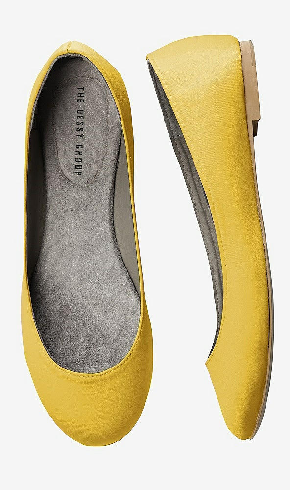 Front View - Marigold Simple Satin Ballet Wedding Flats