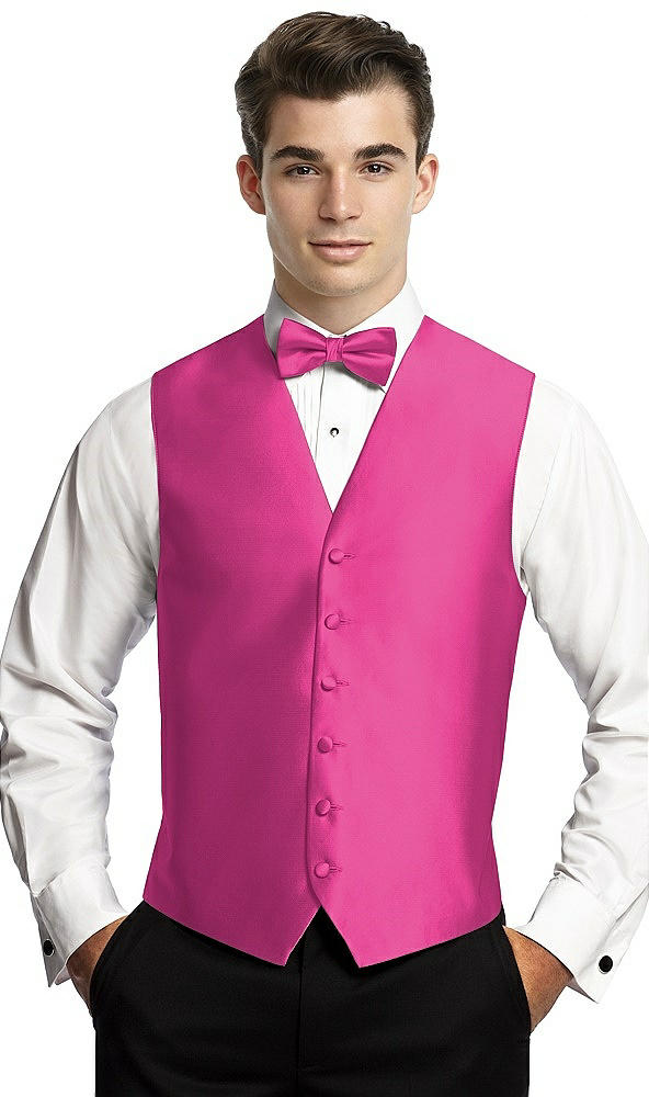 Back View - Fuchsia Yarn-Dyed 6 Button Tuxedo Vest by After Six