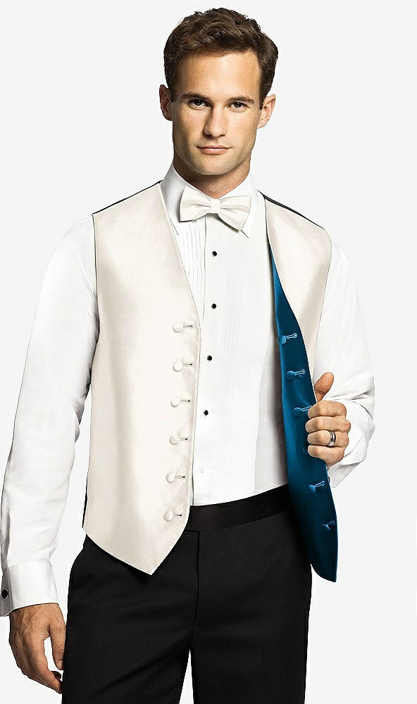 Front View - Ivory & Ocean Blue Reversible Tuxedo Vests by After Six