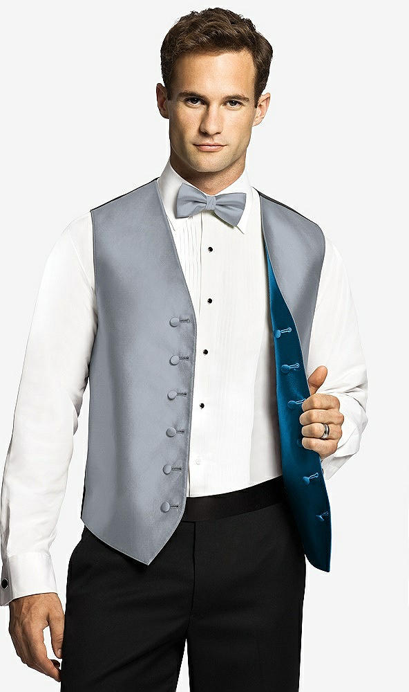 Front View - Platinum & Ocean Blue Reversible Tuxedo Vests by After Six
