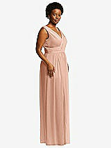 Alt View 1 Thumbnail - Pale Peach Sleeveless Draped Chiffon Maxi Dress with Front Slit