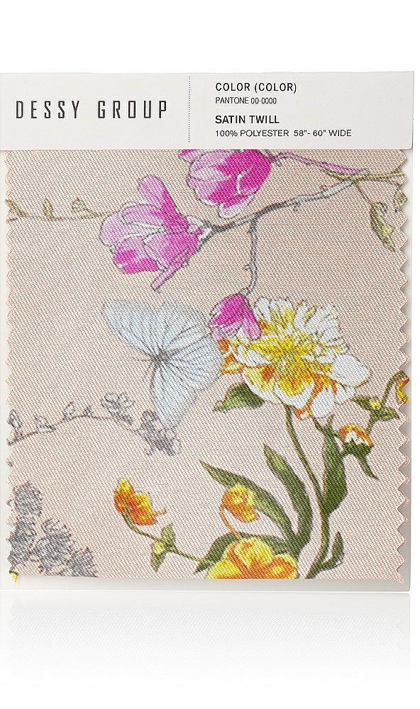Front View - Butterfly Botanica Pink Sand Satin Twill Swatch