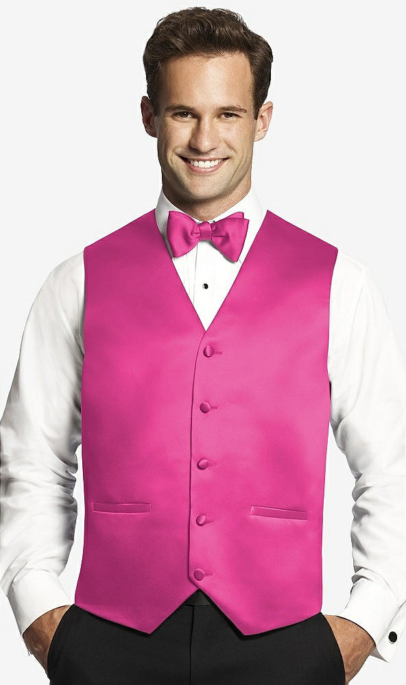 Front View - Fuchsia Matte Satin Tuxedo Vests by After Six