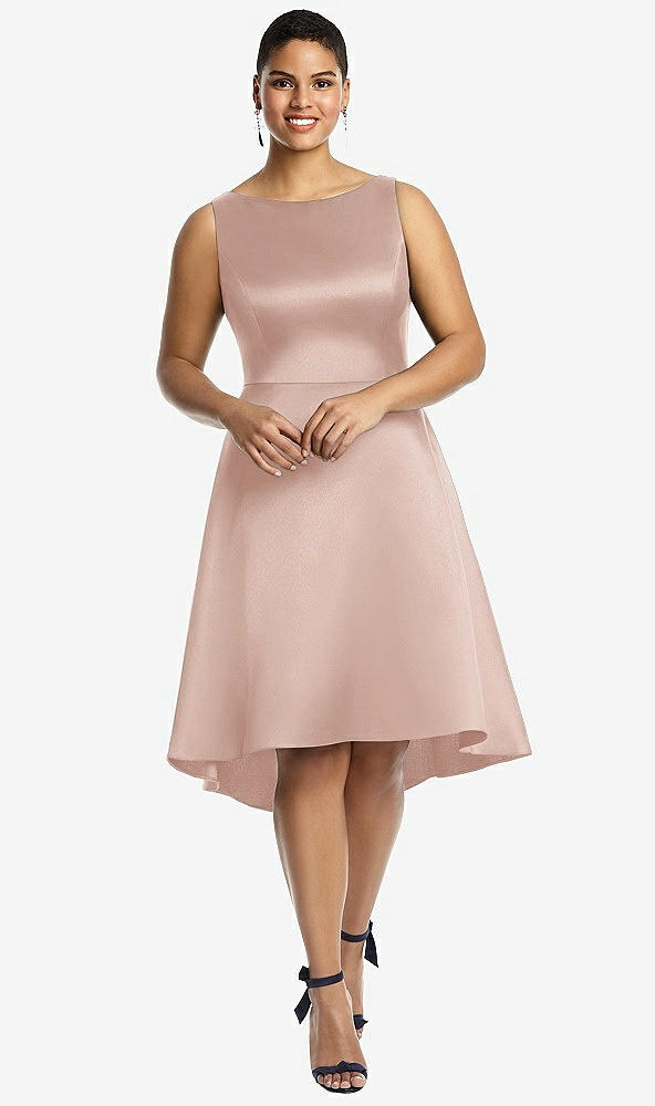 Front View - Toasted Sugar Bateau Neck Satin High Low Cocktail Dress