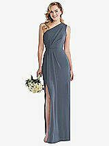 Front View Thumbnail - Silverstone One-Shoulder Draped Bodice Column Gown