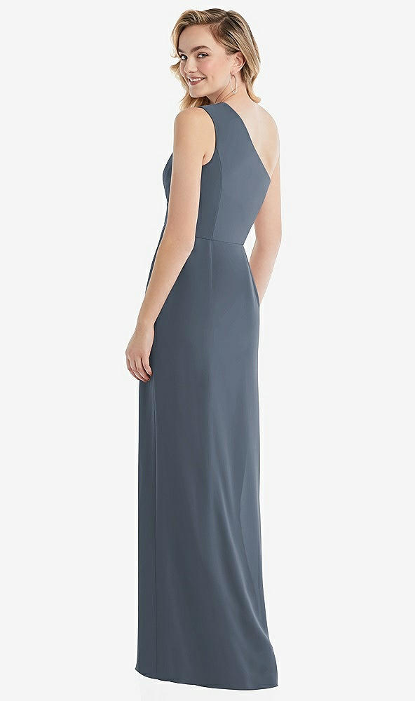 Back View - Silverstone One-Shoulder Draped Bodice Column Gown