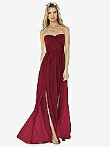 Alt View 1 Thumbnail - Burgundy Strapless Draped Bodice Maxi Dress with Front Slits