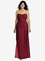 Front View Thumbnail - Burgundy Strapless Draped Bodice Maxi Dress with Front Slits