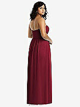 Rear View Thumbnail - Burgundy Strapless Draped Bodice Maxi Dress with Front Slits